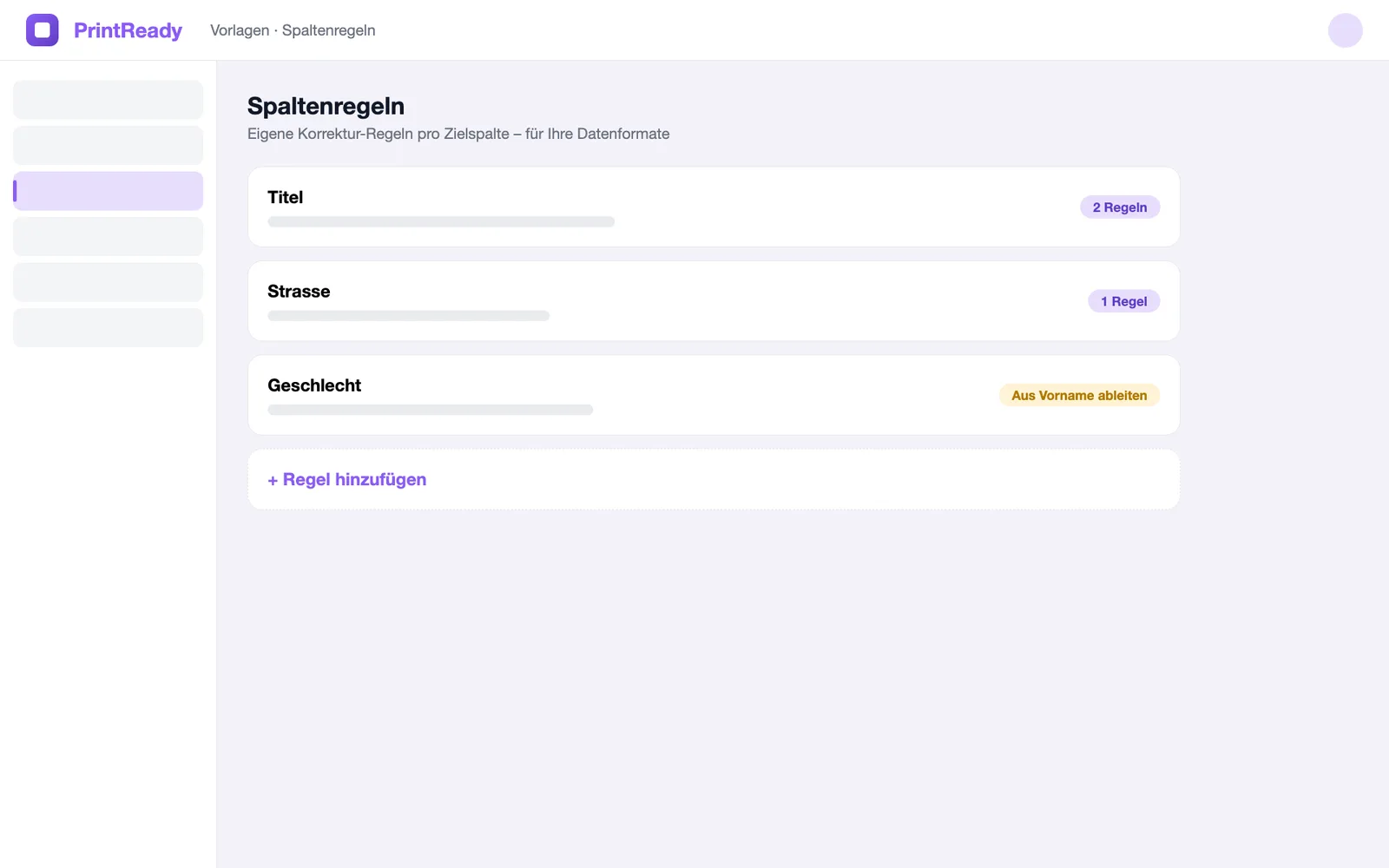 Spaltenregeln für massgeschneiderte Korrekturen